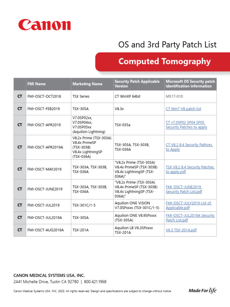 Canon OS-Patch-List CT | PDF | Microsoft Windows | Windows Vista