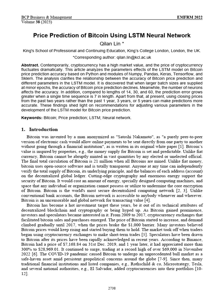 Price Prediction of Bitcoin Using LSTM Neural Netw | PDF | Artificial ...