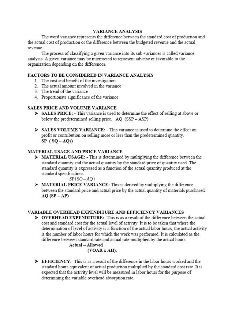 Variance Analysis - 084249 | PDF | Labour Economics | Prices