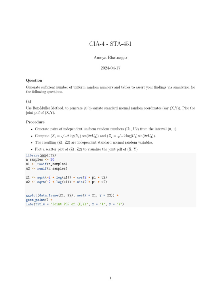 Box-Muller Method for Bivariate Normals | PDF | Probability Density ...