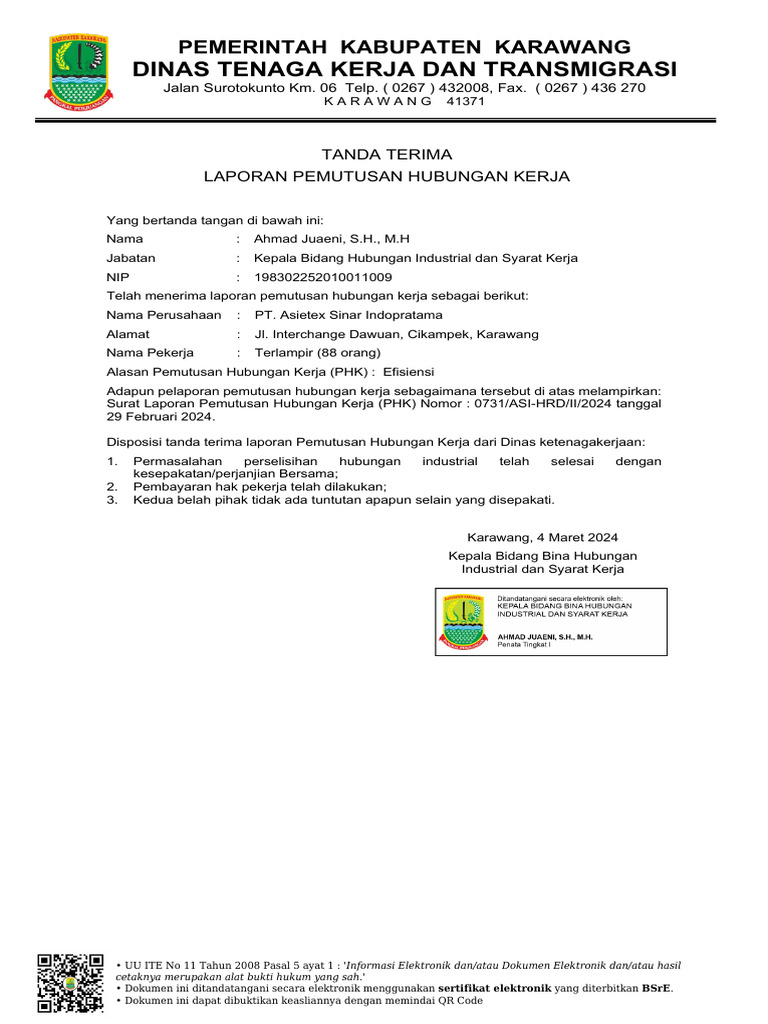 Tanda Terima Laporan PHK Dari Disnaker | PDF | Bisnis | Teknologi ...