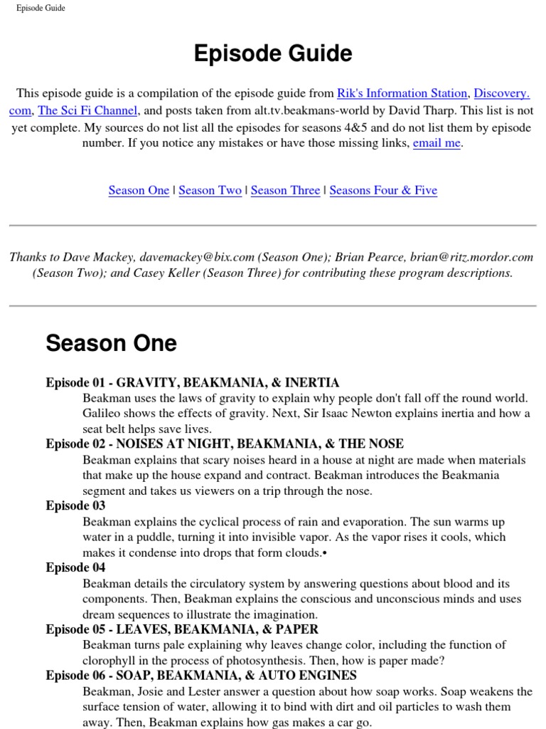 Beakman's World Episode Guide | PDF | Incandescent Light Bulb | Spider