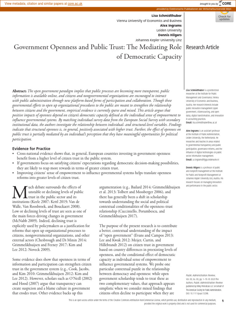 Government Openness and Public Trust: The Mediating Role of Democratic ...