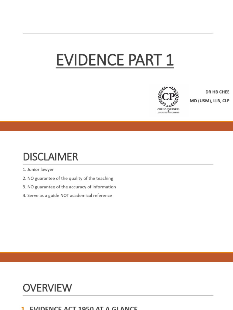 Overview of the Evidence Act 1950 | PDF | Evidence (Law) | Evidence