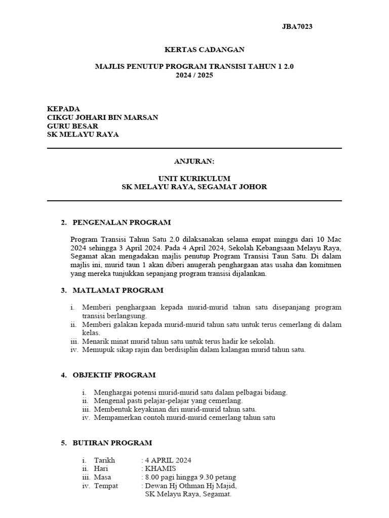KERTAS KERJA PENUTUP TRANSISI 2024 | PDF