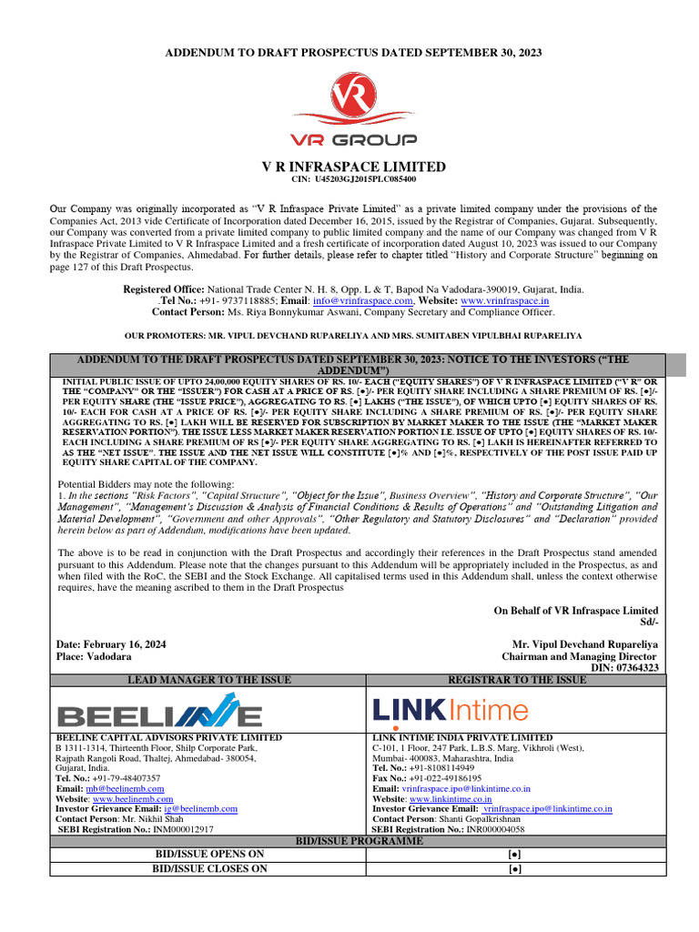 Addendum VR Infraspace | PDF | Loans | Stocks