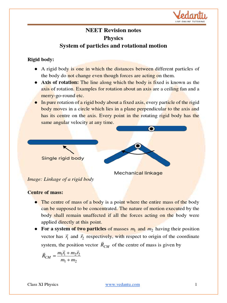 NEET Notes: Rotational Motion Overview | PDF | Rotation Around A Fixed ...