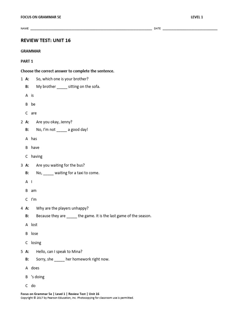 FOG1 Unit 16 Review Test | PDF