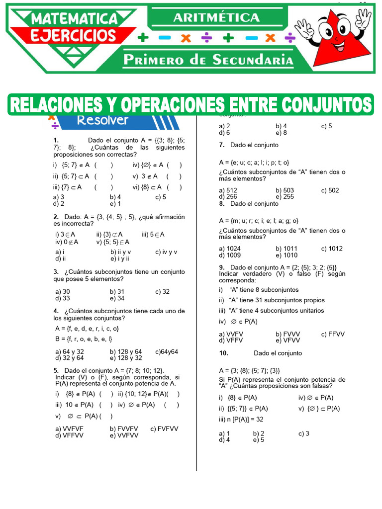 Ejercicios de Conjuntos para Secundaria | PDF | Matemáticas