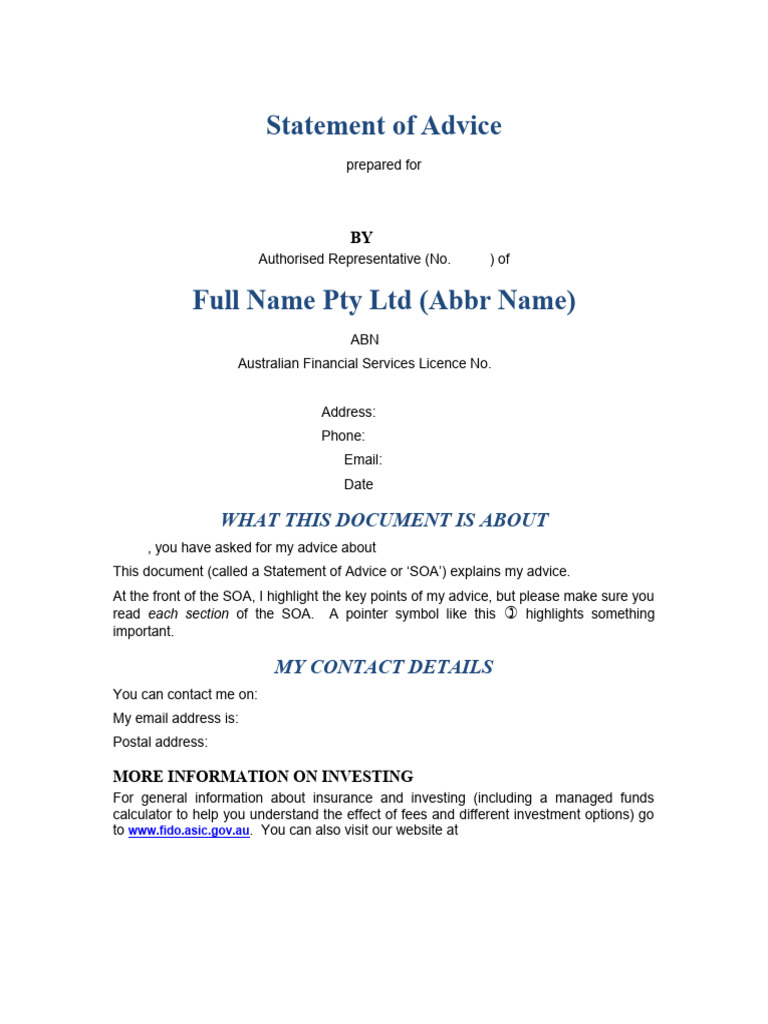 Financial Planning Sample Format