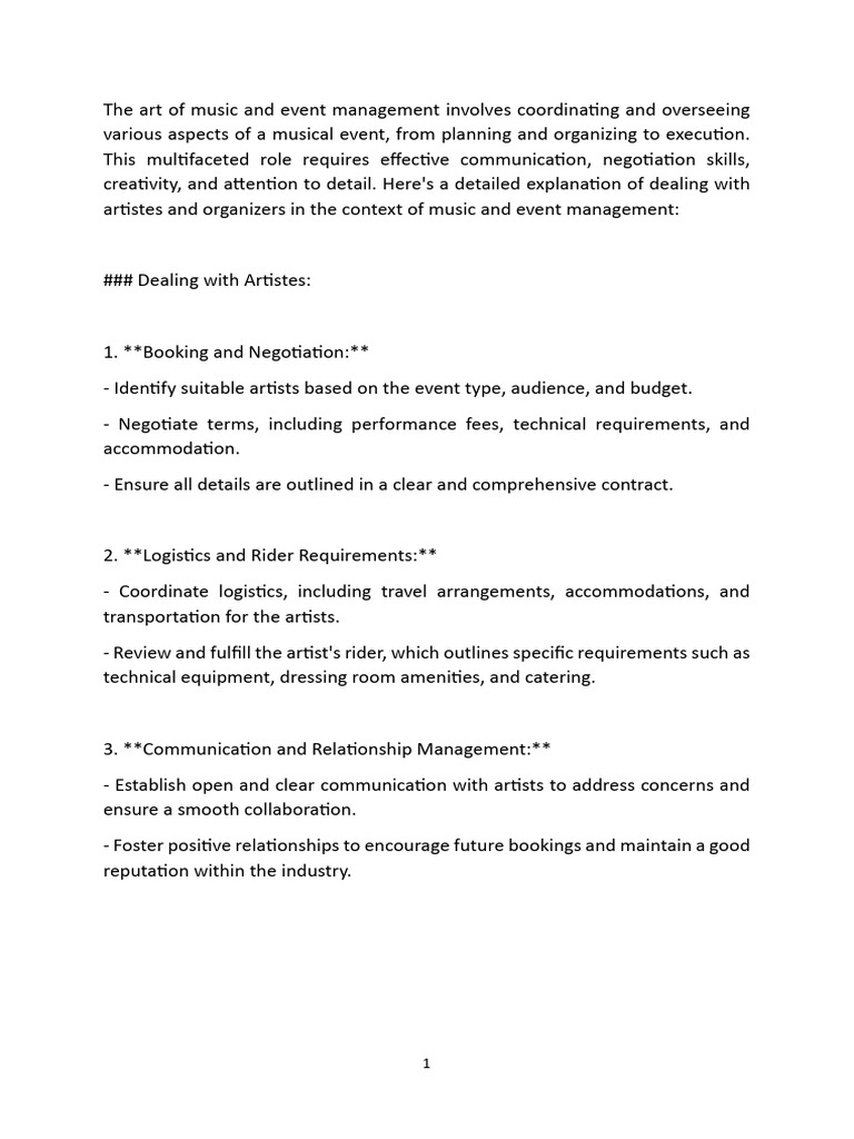 Music Event Management Essentials | PDF | Business