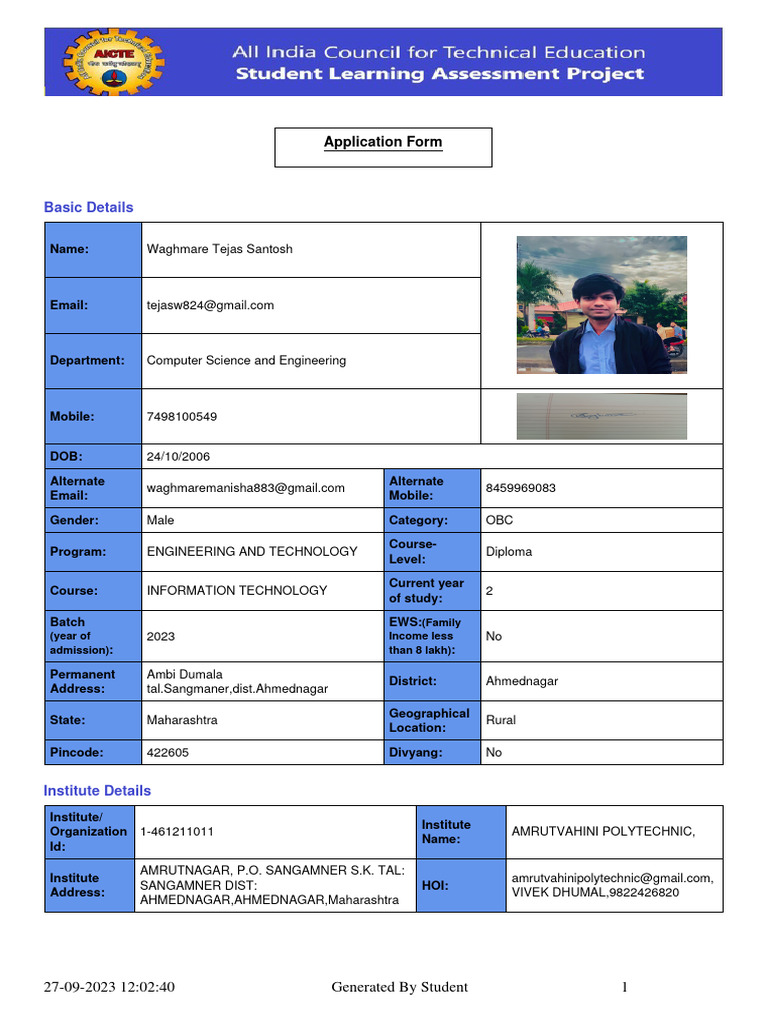 Student Form Print 1695796360 | PDF