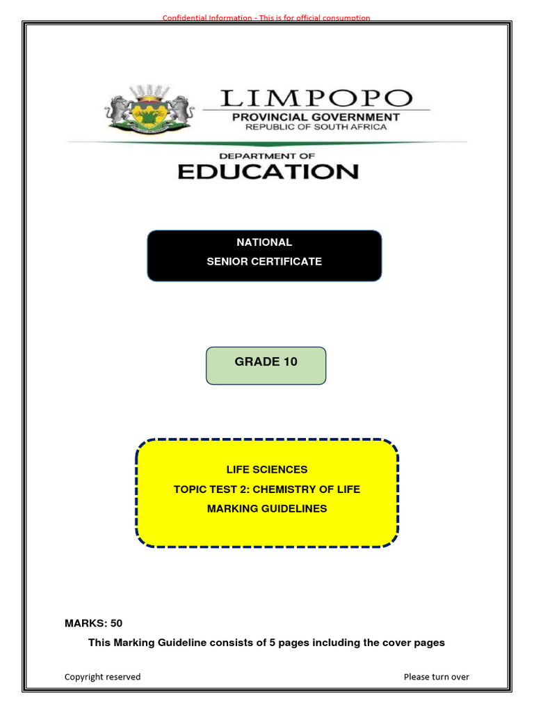 LFSC G10 Topic Test 2 Memo Chemistry of Life | PDF | Cell Biology ...