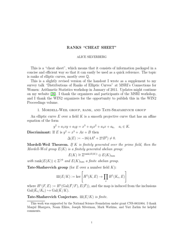 Silverman Summary Open Problems PDF Conjecture Mathematics