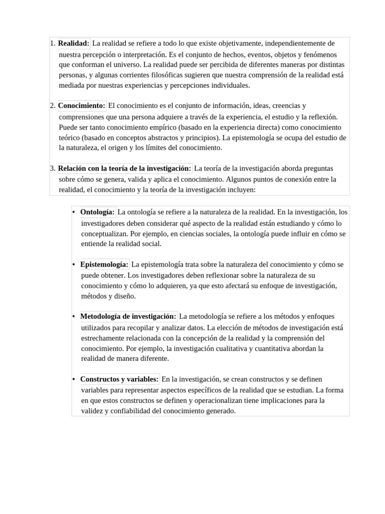 Primera Tarea La Realidad y El Conocimiento | PDF | Conocimiento | Realidad