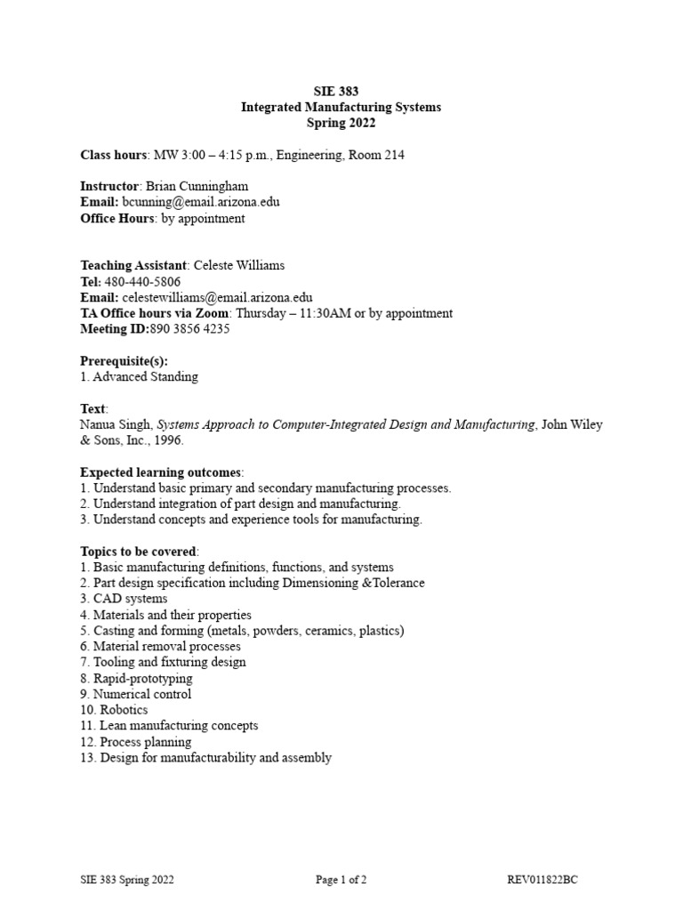 SIE 383 Integrated Manufacturing Systems | PDF | Numerical Control