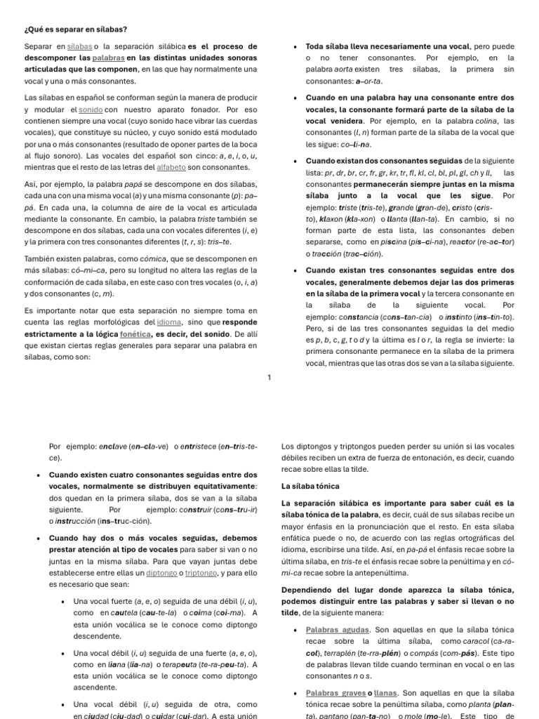 Reglas de Separación Silábica | PDF | Sílaba | Vocal