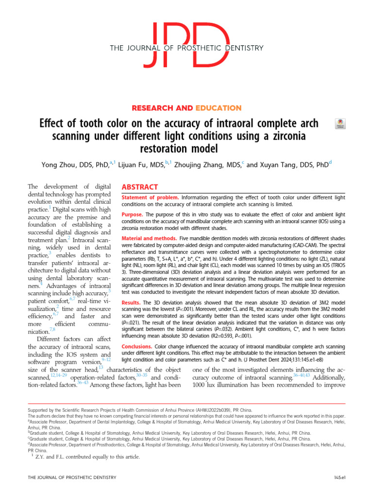 Tooth Color Impact on Scan Accuracy | PDF | Regression Analysis ...
