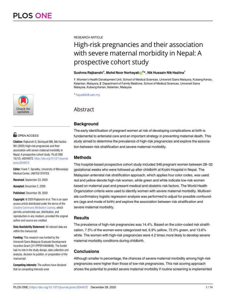Journal Pone 0244072 | PDF | Maternal Death | Maternal Health