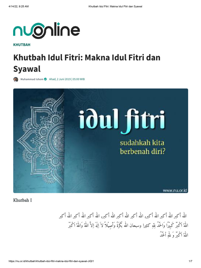 Khutbah Idul Fitri_ Makna Idul Fitri Dan Syawal PDF