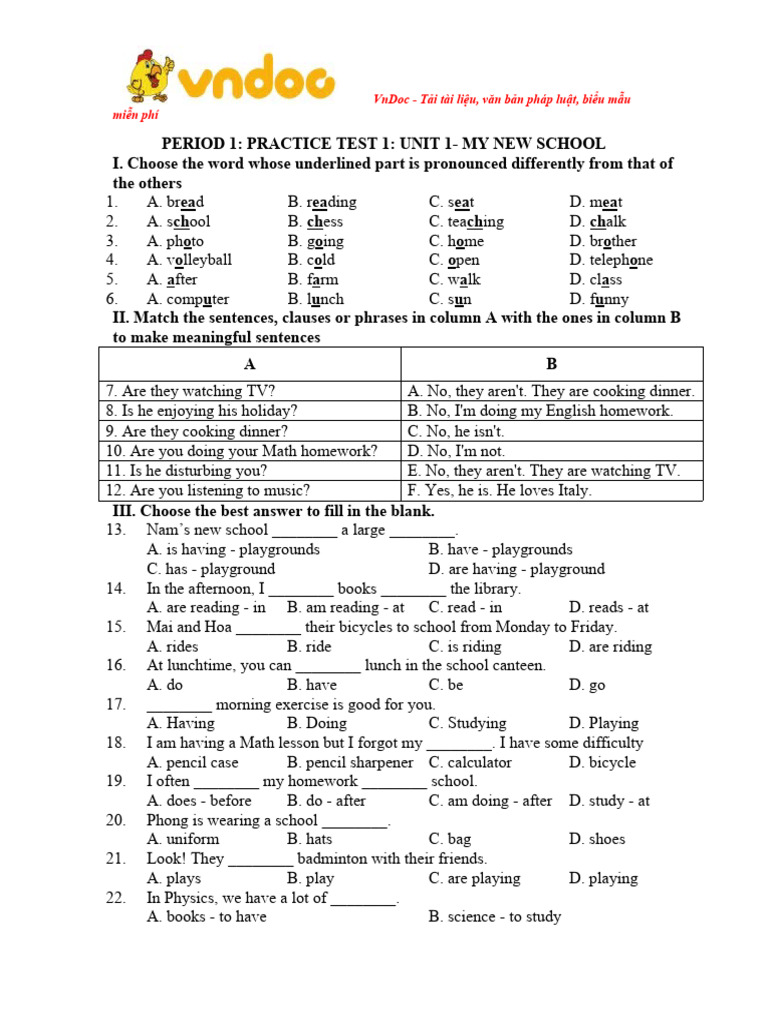 Bai Tap Nang Cao Tieng Anh Lop 6 Chuong Trinh Moi Unit 1 | PDF ...