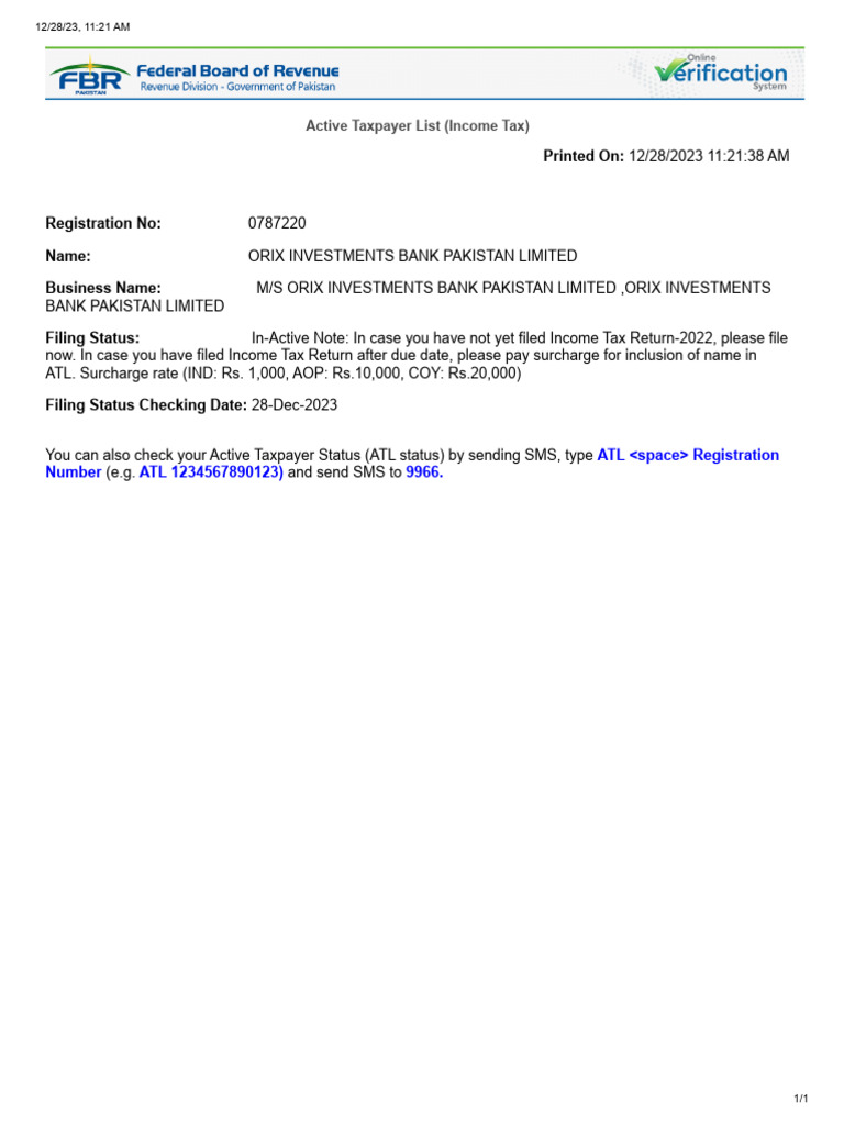 Active Taxpayer List (Income Tax) : ATL Registration Number ATL ...