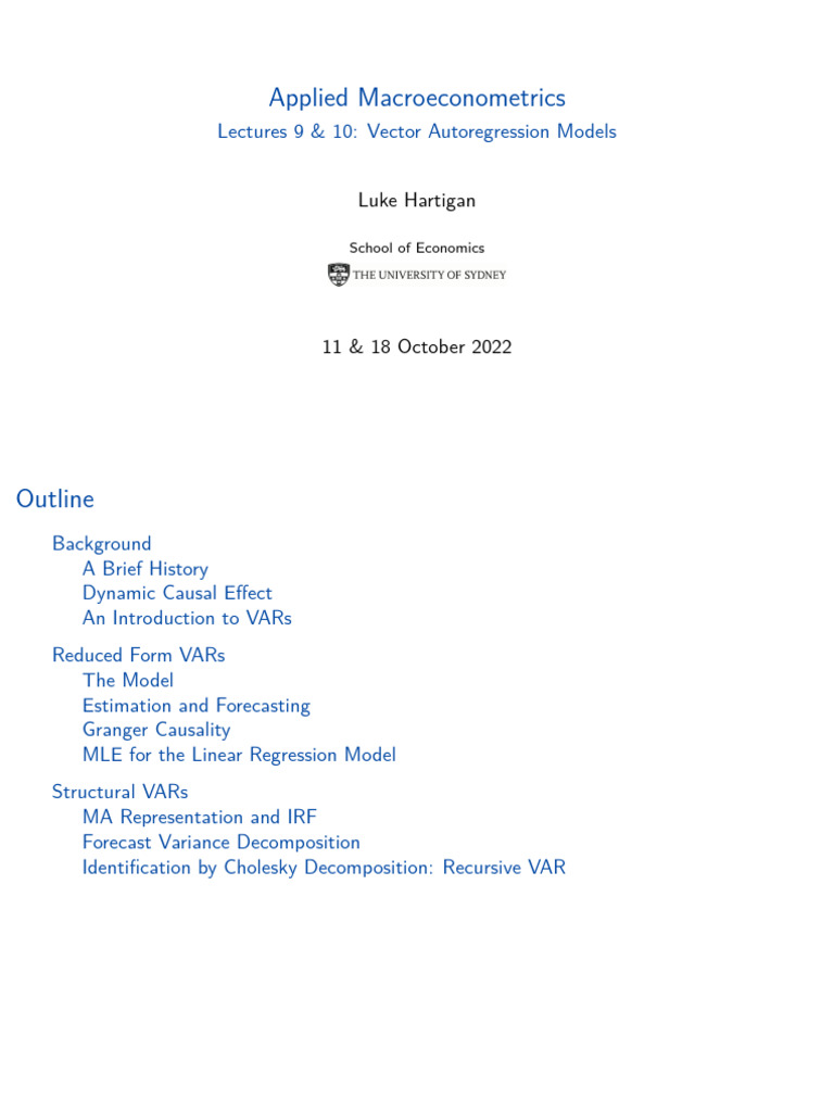 VAR Models in Macroeconometrics | PDF | Vector Autoregression ...