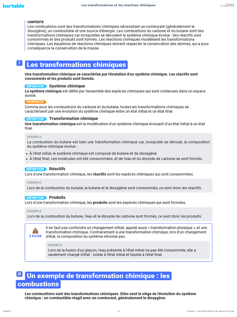 Transformations et Réactions Chimiques 4ème | PDF | La combustion | Chimie