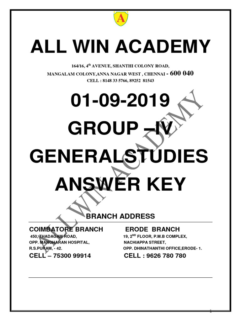 Group IV General Studies Answer Key | PDF