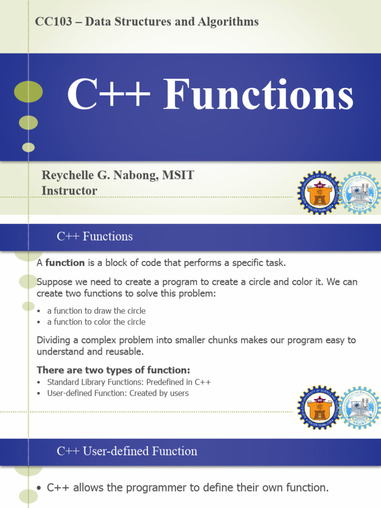 CC103 6 Functions | PDF | Parameter (Computer Programming) | C++