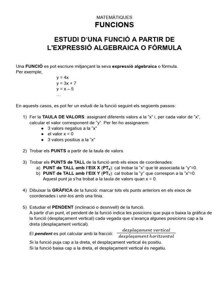 FUNCIONS - Estudi D'una Funció A Partir de La Fórmula | PDF