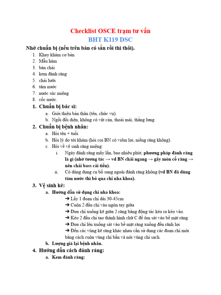 Tư Vấn OSCE Checklist | PDF