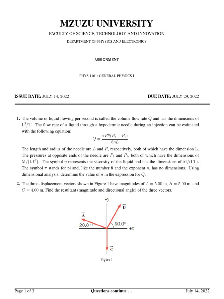 General Physics I Assignment Overview | PDF | Acceleration | Force