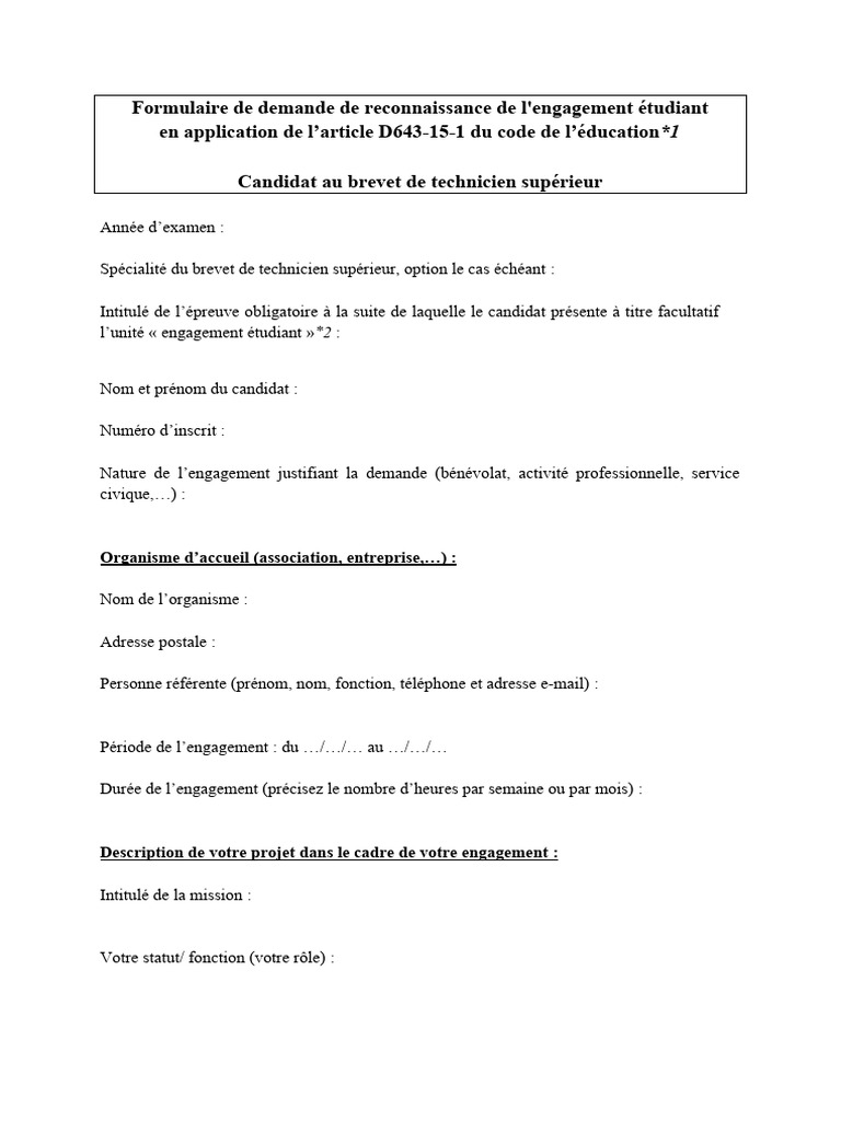 Demande de reconnaissance engagement étudiant | PDF | Bénévolat