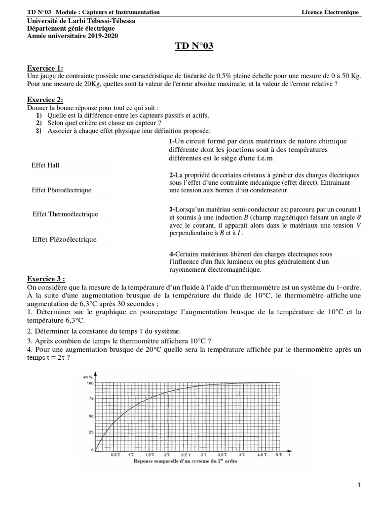TD Capteurs et Instrumentation 2019-2020 | PDF | Électricité | Champ ...