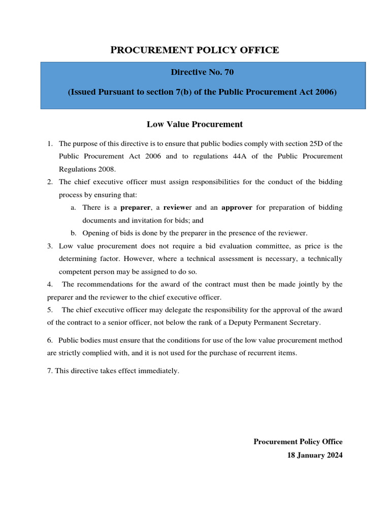 Low Value Procurement Directive 2024 | PDF