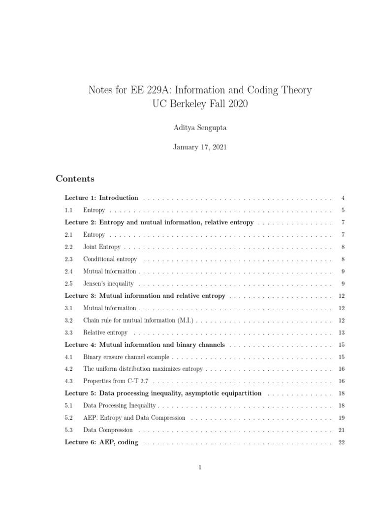 Notes for ee 229a information and coding theory uc berkeley fall 2020