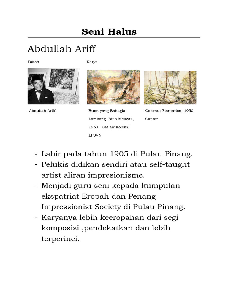 Tokoh dan Karya Seni Halus Malaysia | PDF