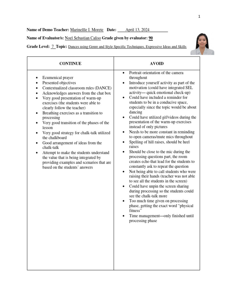 Ve-Evaluator Continue-Avoid Form-Template | PDF | Psychological ...