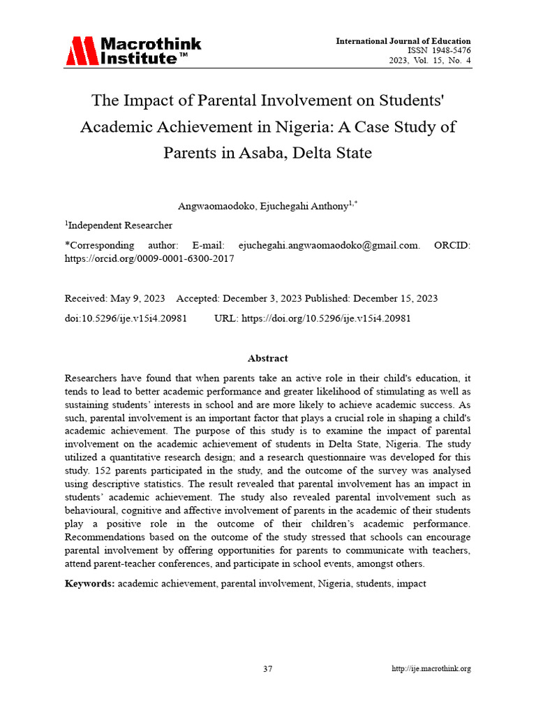 Parental Involvement's Impact in Nigeria | PDF | Open Access | Social ...