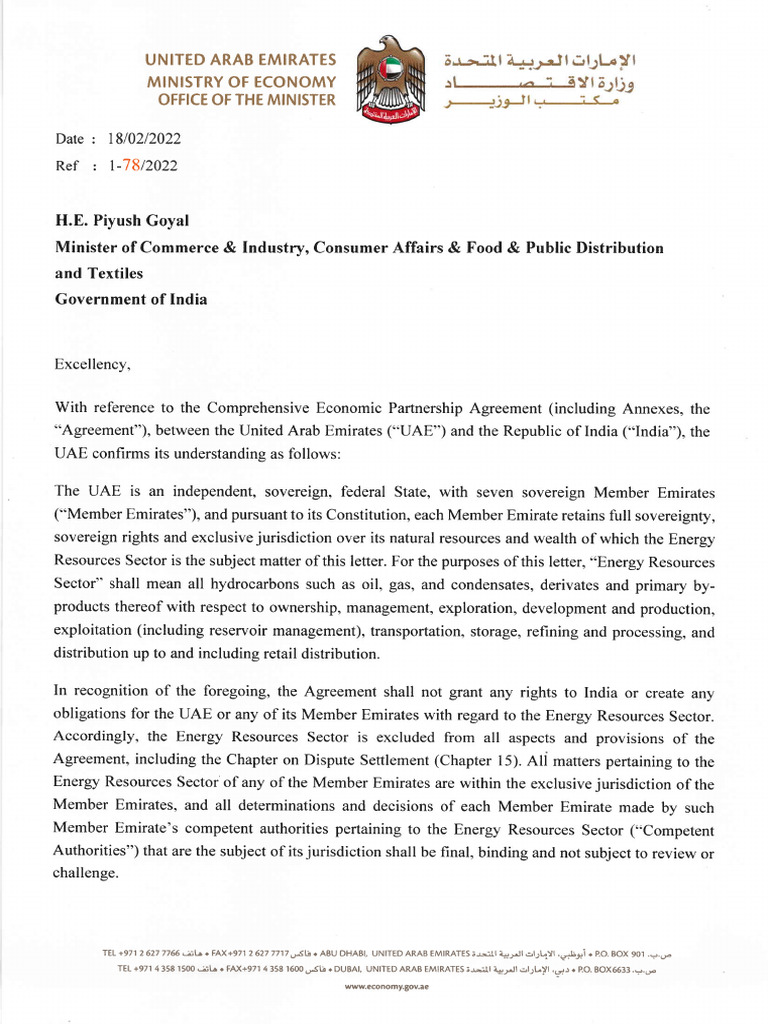 India UAE CEPA Agreement | Download Free PDF | United Arab Emirates ...