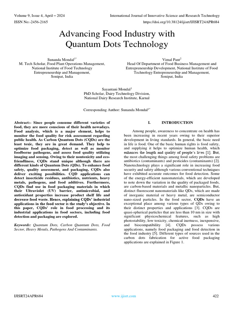 Carbon Quantum Dots in Food Safety | PDF | Materials | Chemistry