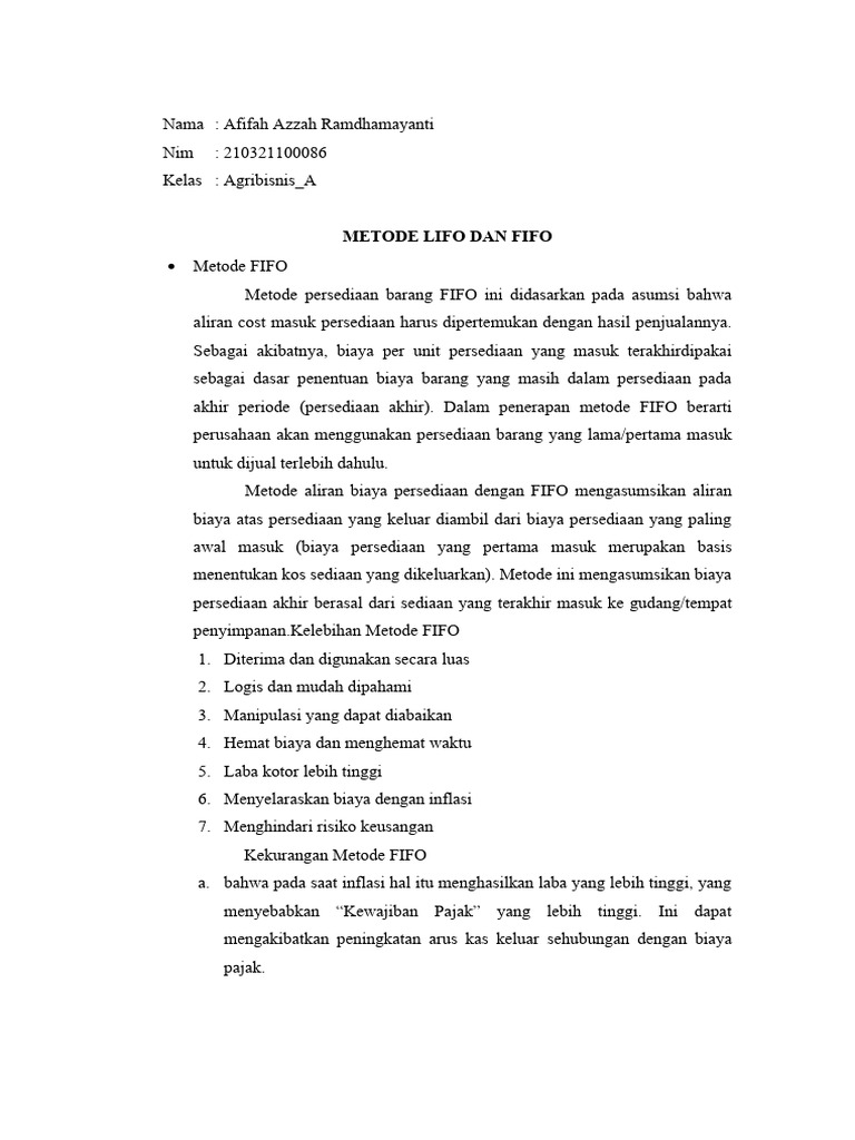 Perbandingan Metode FIFO dan LIFO dalam Persediaan | PDF