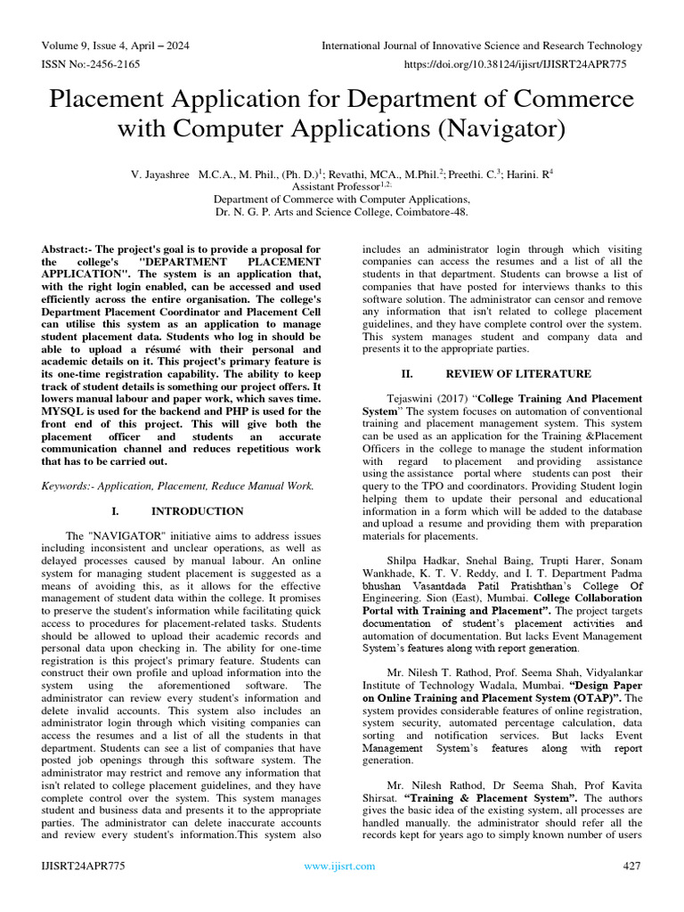 Placement Application For Department of Commerce With Computer ...