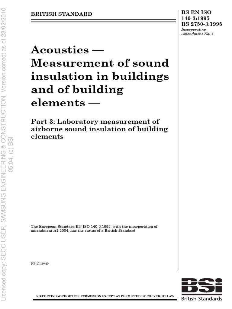 Sound Insulation Measurement Standard | PDF