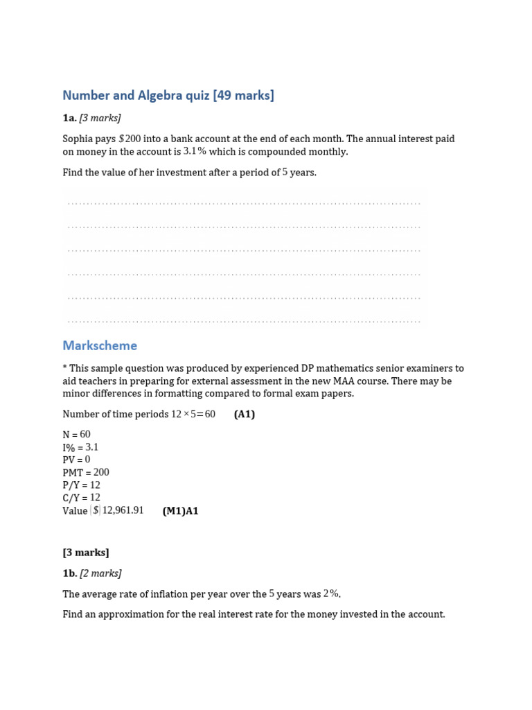 Number and algebra quiz 4 pdf interest mathematics