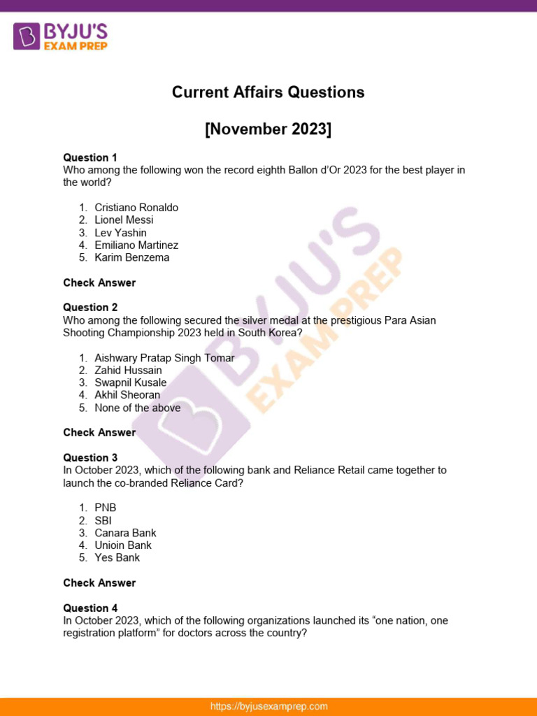 Current Affairs 2023 Questions and Answers November 17 | PDF | Reserve ...