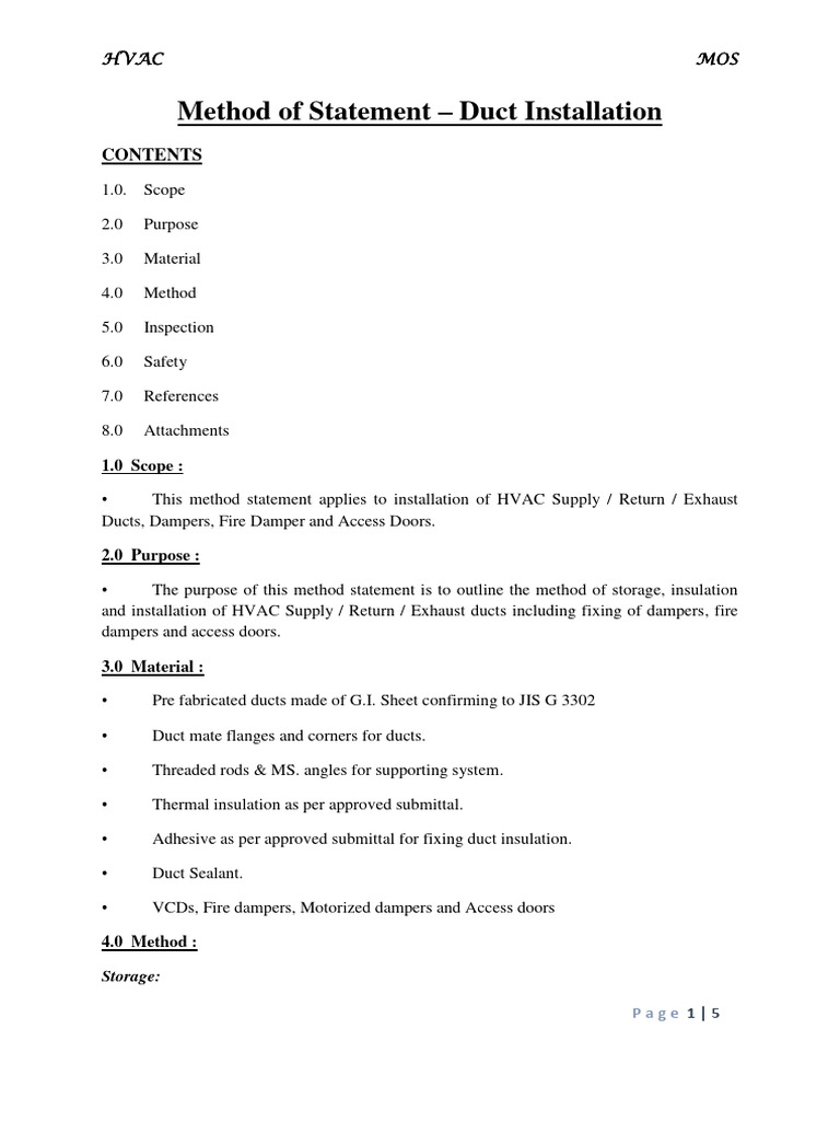 HVAC Duct Installation Method Statement | PDF | Duct (Flow) | Building ...