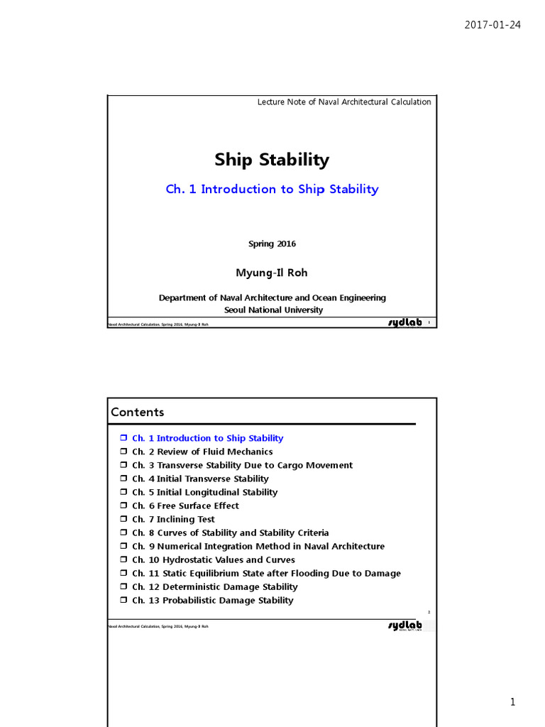 Ship Stability Lecture Notes 2016 | PDF | Buoyancy | Force
