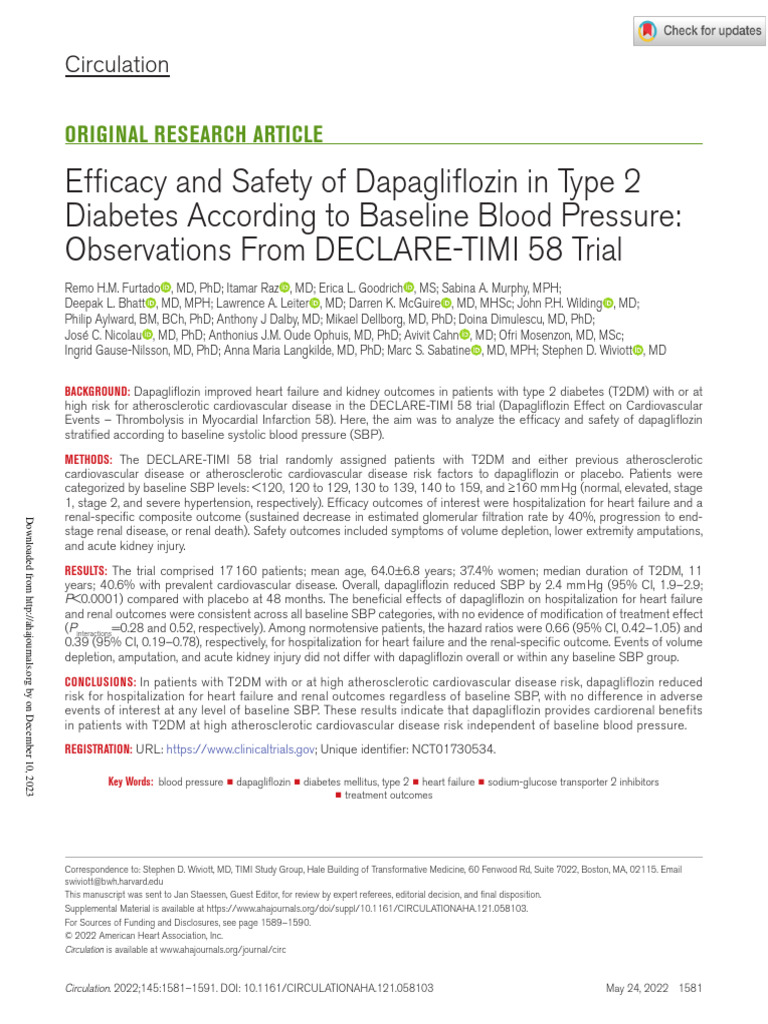 Dapagliflozin Efficacy in T2DM by BP Levels | PDF | Blood Pressure ...